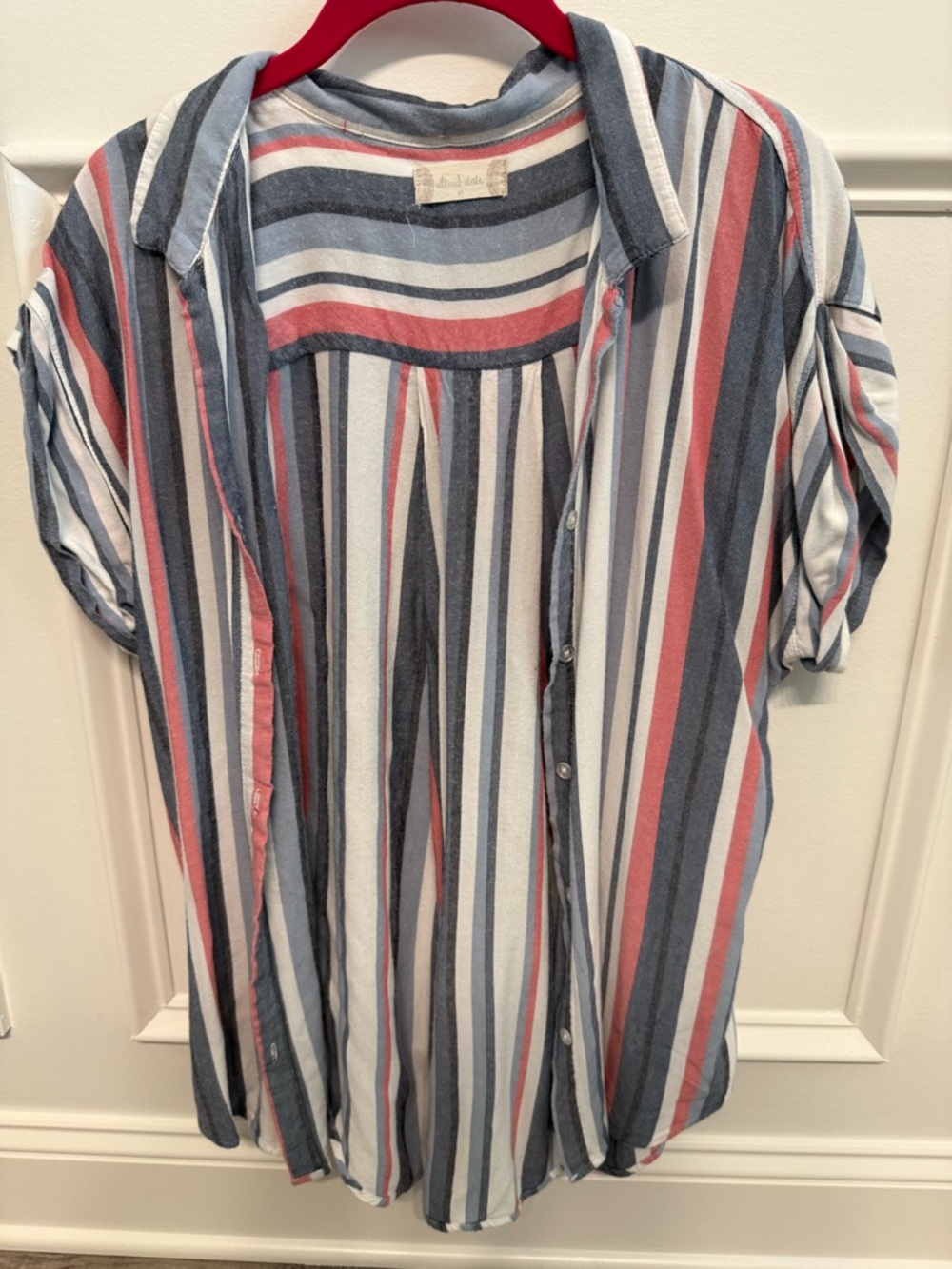 Altar'd State Striped Shirt — Blue, White & Coral